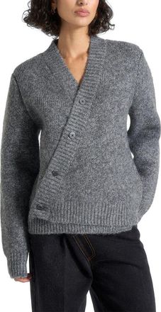 Mani&egrave;re De Voir Dani Unisex Asymmetric Brushed Wool Knit Cardigan in Grey at Nordstrom, Size X-Small