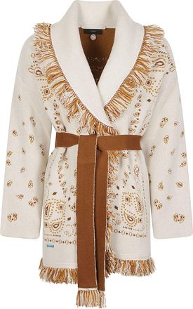 Alanui Bandana Jacquard Fringed Cashmere Cardigan