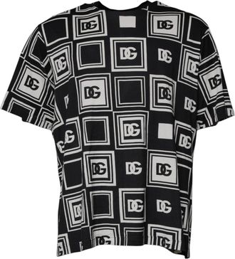 Dolce & Gabbana Black Logo Monogram Cotton Crew Neck Mens T-shirt