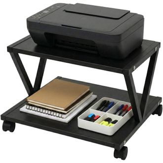 Relaxdays Relaxdays printer stand with castors, 2 tiers, H x W x D: 28 x 44 x 28 cm, rolling printer trolley, MDF & metal, black