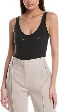 Brunello Cucinelli Anthracite Sequin Scoop Neck Bodysuit, Size X-Large