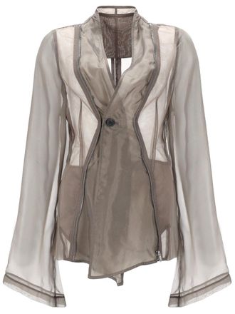Rick Owens Neutrals Stag Sheer Asymmetrical Silk Jacket