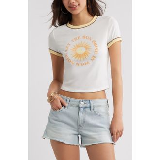 BP. Ringer Crop Graphic Baby Tee in Ivory Let The Sun Shine at Nordstrom, Size Xx-Small