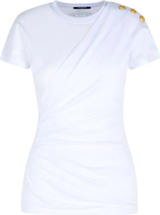 Balmain Witte T-shirts en Polos met schouderknopen - Dames - T-shirts - Wit - S - Katoen - Tops