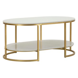 Dmora Mesa De Centro Bafarane, Forma Ovalada, Color Blanco, Estructura De Metal, 90x60x45h Cm M&aacute;rmol Blanco