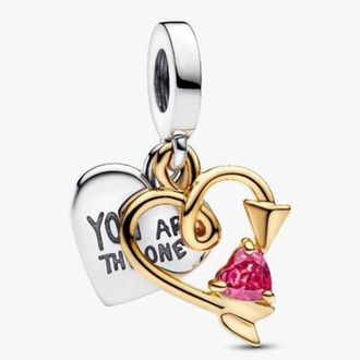 Pandora Engravable Heart & Arrow Double Dangle Sterling Silver Charm