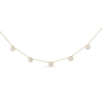 House of Brilliance 14K Yellow Gold 2.00 Cttw Diamond Cluster 18 Station Necklace at Nordstrom