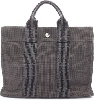 Herm&egrave;s Gray Nylon Canvas Tote Bag (Pre-Owned)