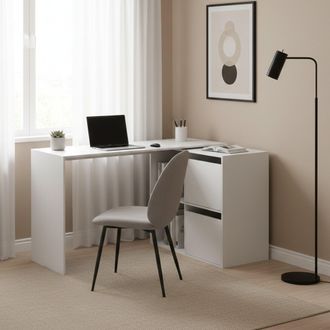 Dmora Escritorio Divkovi, Escritorio Modular Con Balda, Mesa De Estudio U Oficina De Varias Posiciones Con Montaje En Esquina, 152x49h74 Cm, Blanco - Dmora