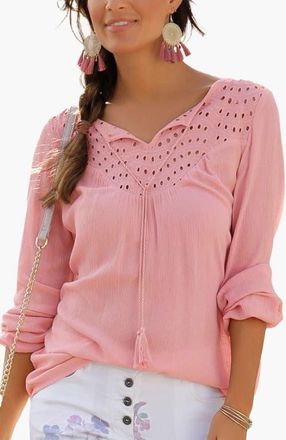 Lascana Womens Boho Eyelet Blouse in Mauve at Nordstrom, Size 10