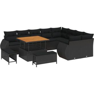 vidaXL Garden Sofa Set with Cushion with Storage 12 pcs Black vidaXL