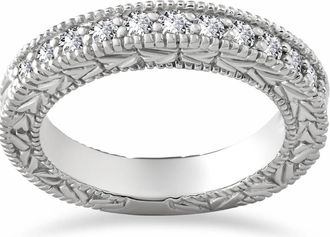 Pompeii3 1/4ct Lab Grown Diamond Vintage Wedding Ring 14K White Gold