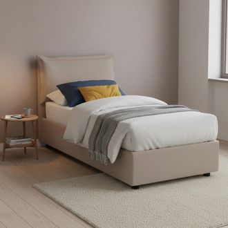 Dmora Dmora - Cama Individual Dmuriq, Cama Contenedor Con Tapizado En Ecopiel, 100% Made In Italy, Apertura Frontal, Con Colch&oacute;n 80x190 Cm Incluido, T&oacute;rtola