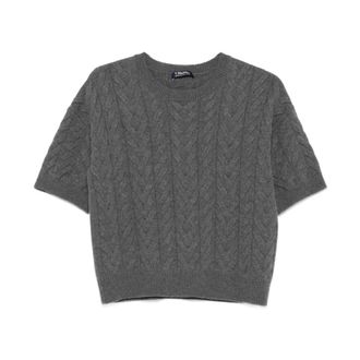 Max Mara Round-neck Knitwear, female, Gray, Size: M Grey Cable Knit Sweater