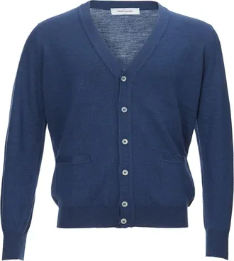 Gran Sasso Elegant Blue Wool Cardigan with Mens Pockets
