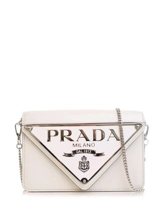 Prada 2013-2025 Spazzolato Triangle Logo Plate Flap Chain crossbody bag - women - Calf Leather - One Size - White