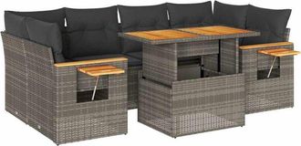 vidaXL Set Sof&aacute;s Jard&iacute;n Y Cojines 7 Pzas Rat&aacute;n Sint&eacute;tico Acacia Gris Vidaxl