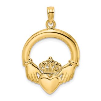 Diamond2Deal 10k Yellow Gold Polished Large Claddagh Heart Charm