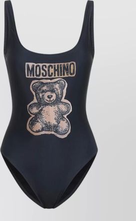 Moschino graphic print swimsuit high cut scoop neckline