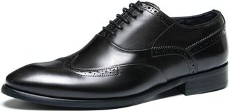 Generic Mens Lace Up Wingtip Brogue Oxfords Low Chunky Heel Office Dress Shoes Pointed Toe Evening Party Prom Shoes,Black,4.5 UK