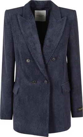 Ermanno Scervino Blue Polished Corduroy Double-Breasted Polyester-Blend Blazer