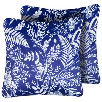 Beliani Beliani - Conjunto De 2 Cojines De Exterior Accesorios De Jard&iacute;n Patr&oacute;n De Plantas 45x45 Cm Azul Glimmer