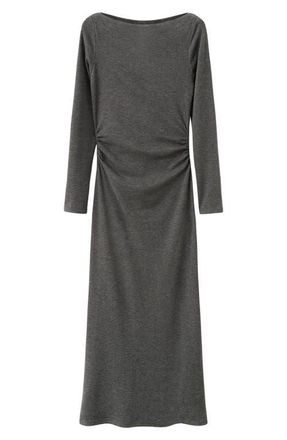 Mango Ruched Long Sleeve Knit Maxi Dress in Grey at Nordstrom, Size 4