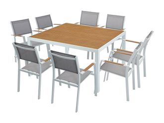 Vente-Unique Aluminium Garden Dining Set: A Square Table W.22 Cm & 8 Stackable in White