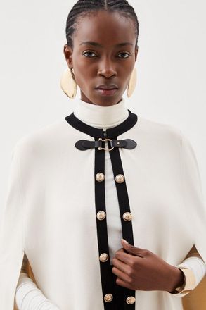 Karen Millen Womens Viscose Blend Military Trim Knitted Cape - Monochrome Multi - Size X-Small