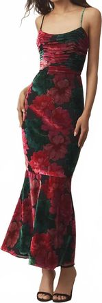 Hutch Tylia Ruched Floral Velvet Maxi Dress In Red