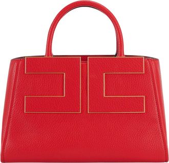 Elisabetta Franchi Trapezoidal Red Gold-Accent Handbag