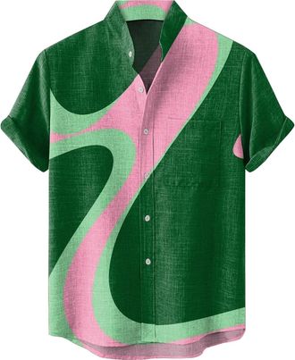 Generic Hawaiian Shirts for Men Short Sleeve Fish T-Shirts Button Up Shirt Tropical Tops with Pocket Summer Vacation Clothes Franelas para Hombres De Algodon(