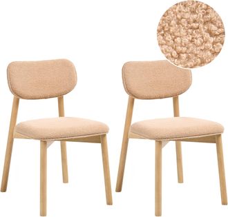 Beliani Conjunto De 2 Sillas De Comedor Estructura De Madera De Caucho Asiento Y Respaldo Acolchado De Boucl&eacute; Comedor Cocina Marr&oacute;n Claro Y Beige Mills