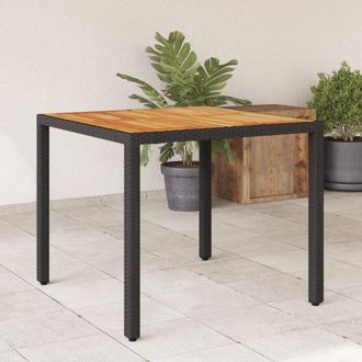 Berkfield Home Garden Table with Acacia Wood Top Black 90x90x75 cm Poly Rattan | Size: 90 x 90 x 75 cm
