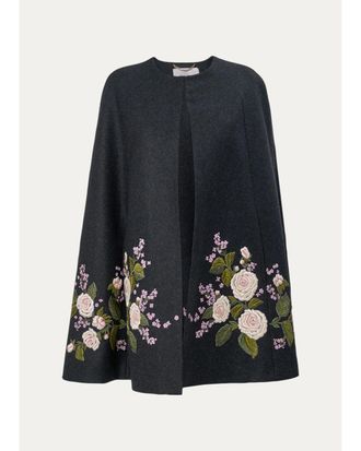 Carolina Herrera Floral-Embroidered Virgin Wool Cape