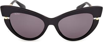 Max Mara 56mm Cat Eye Sunglasses in Shiny Black Gold /Smoke at Nordstrom