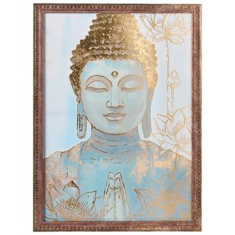 Beliani Lienzo Decorativo De Buda Hecho A Mano Materiales Sint&eacute;ticos Marco De Madera De Pino Dorado Moville