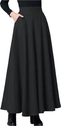 Generic Womens Vintage A-line Long Maxi Skirts Business Office Swing Pleated Flared High Waisted Skirt with Pockets Womens Renaissance Maxi Skirt Vintage Swin