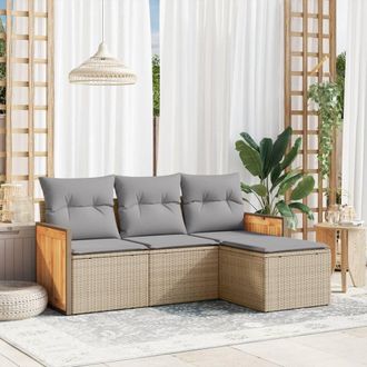 vidaXL Juego De Sof&aacute;s Jard&iacute;n Con Cojines 4 Pzas Rat&aacute;n Sint&eacute;tico Beige Vidaxl