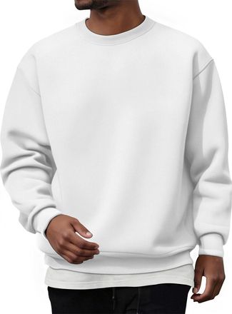 Generic Mens Classic Crew Neck Sweatshirt, Long Sleeve Casual Pullover Jumper Top Autumn Winter Work Loose Fit Loungewear No Hood Plain Sweatshirt White