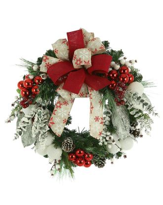 Creative Displays Inc. 26In Flocked Holiday Wreath With Eucalyptus, Ornaments & Decorative Bow