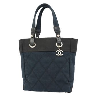 Chanel Black Navy Canvas Tote Bag (Pre-Owned)