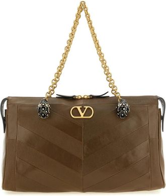 Valentino Garavani Panthea Medium Schoudertas - Dames - Schoudertassen - Bruin - ONE Size - Leer - Tassen