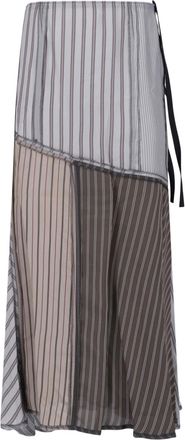 Maison Margiela Layered Patchwork Midi Skirt with Vertical Stripes