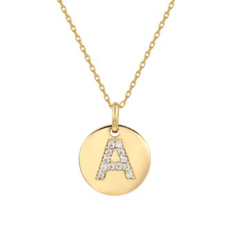 Suzy Levian Yellow Sterling Silver Cubic Zirconia Letter Initial Disc Pendant