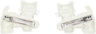 Yvmin Cat and Floral Print with Bow Hair Clips - White