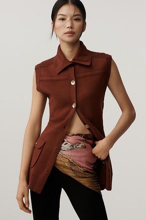 Maeve Sleeveless Crewneck Structured Muscle Cardigan