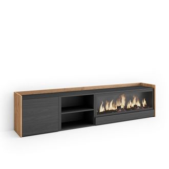 Skraut Home Skraut Home - Mueble Tv, Televisi&oacute;n, Muebles De Sal&oacute;n, Almacenaje, 212x35x50cm, Para Tv Hasta 80, Chimenea El&eacute;ctrica Xxl, Estilo Moderno, Negro Y Robl
