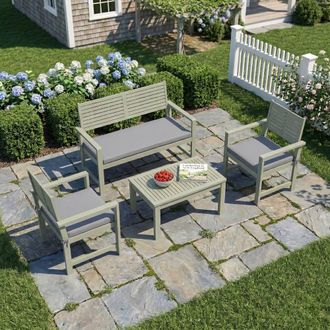 OUTSUNNY 4 Seater Wooden Garden Furniture Set with Loveseat, Chairs, Table in Light Grey | Size: 120 cm
