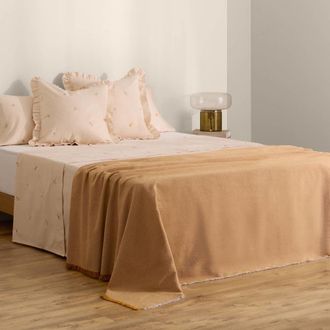 Textura S&aacute;bana encimera180 hilos flores bordadas beige. 100% Algod&oacute;n percal